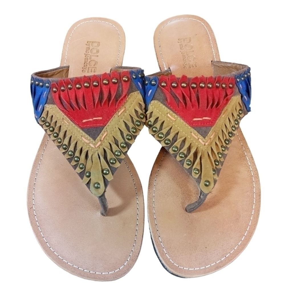 Dolce by Mojo Moxie boho southwestern Sundance flip flop sandals size 7 1/2